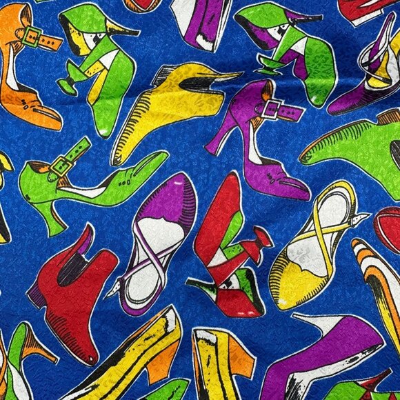 Vintage Scarf Blue Rainbow 1980s High Heel Shoes Korea Polyester Kitschy Retro - Picture 4 of 9